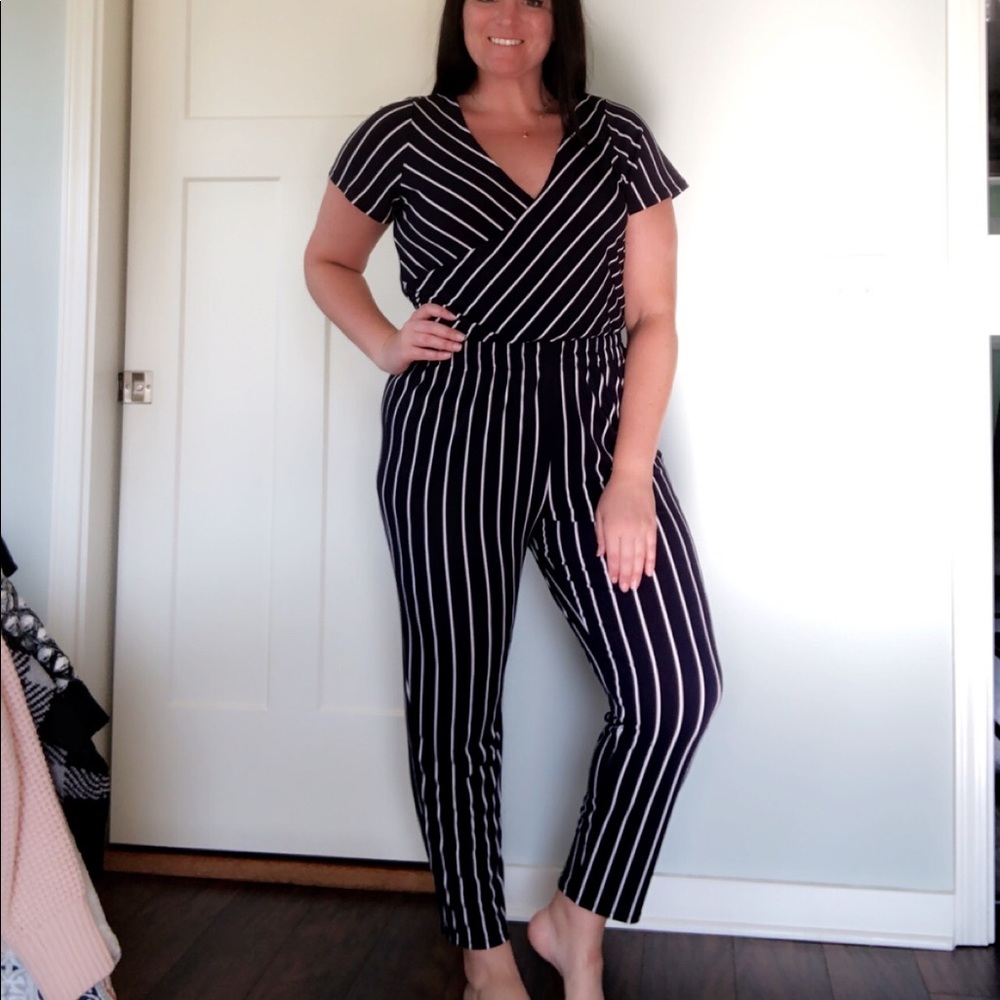 Navy and White Striped Jumpsuit